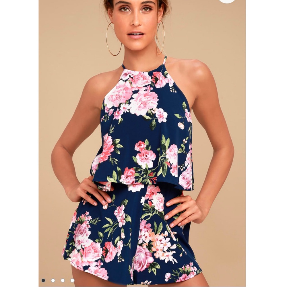 Lulu’s In the Garden Navy Blue Floral Print Romper